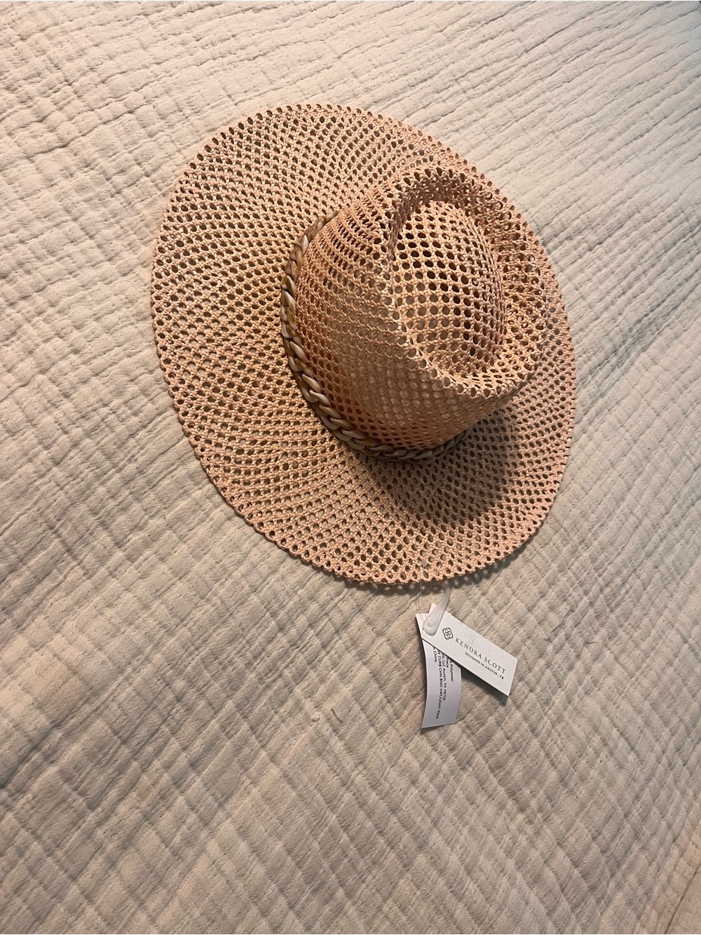 Kendra Scott light pink Woven Straw Sun Hat with Braided Band NWTT